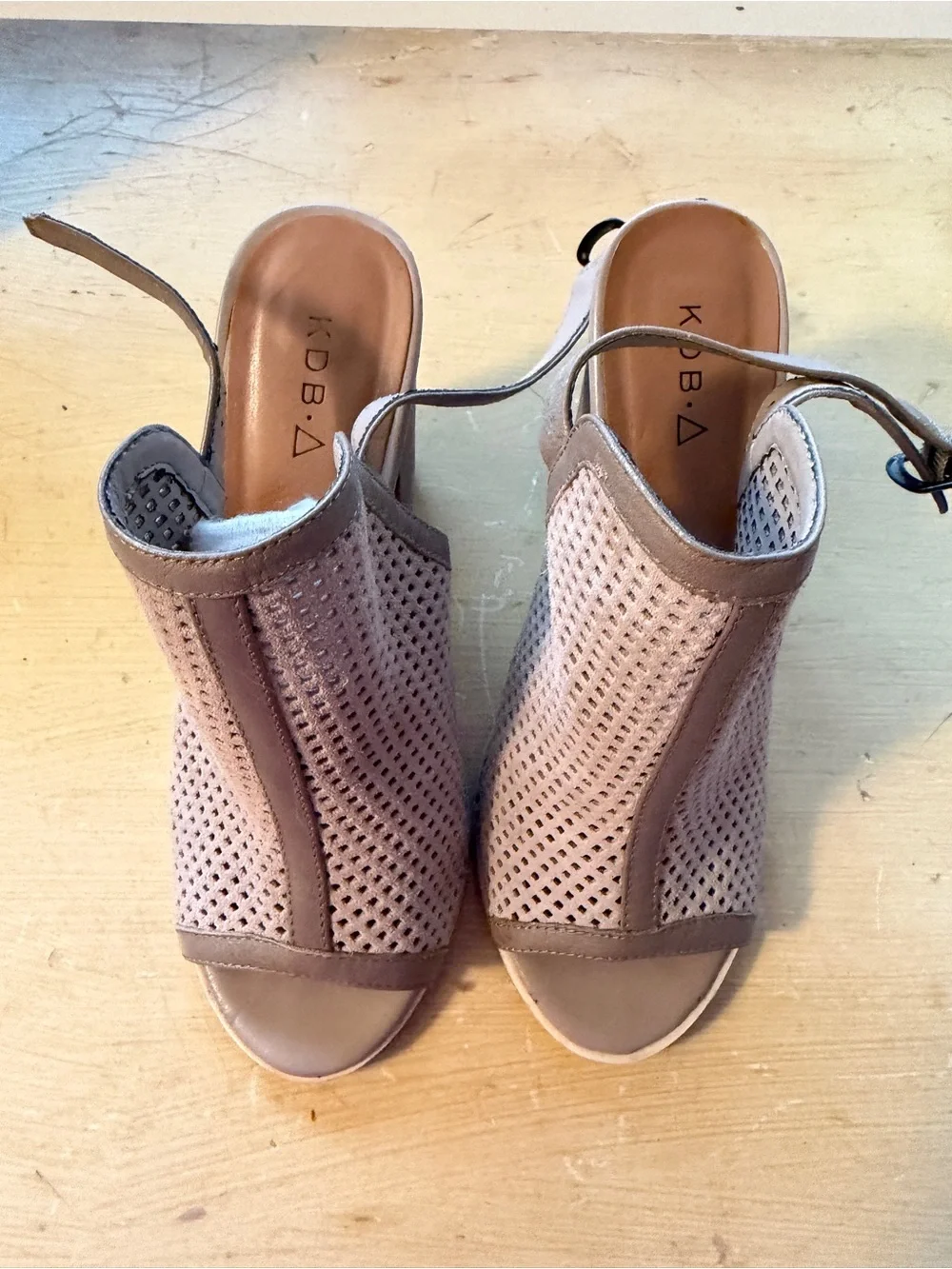 Kelsi Dagger Women's Taupe Perforated Block Heel Slingback Sandals
